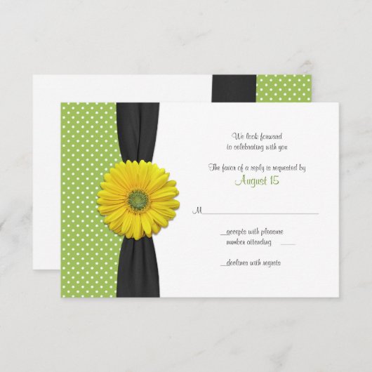 黄ガーベラデイジー水玉模様返信カード 招待状 (正面/裏面)