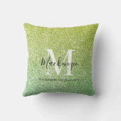 黄ガーリー緑のグラデーショングリッターモノグラム名 クッション (裏面)