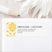 黄ガーリー色の白ヴィンテージダマスクパターン ラベル (インサイチュ)