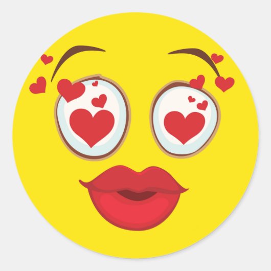 黄キスをする顔 ラウンドシール (正面)