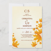 黄クラシック色の秋のカ離れメの結婚 招待状 (正面)