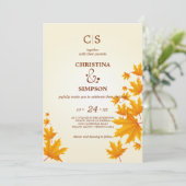 黄クラシック色の秋のカ離れメの結婚 招待状 (スタンド正面)
