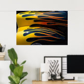 黄クラシック色の車の炎 ポスター (ホームオフィス)