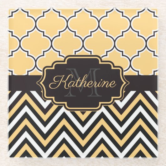 黄クローバー ガラスコースター (正面)