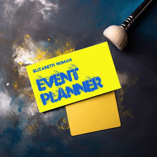 黄クール色と青のグランジタイポグラフィビジネスCa 名刺