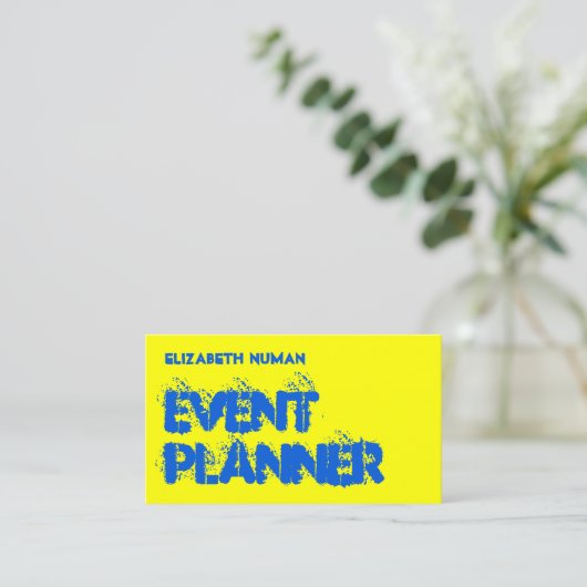 黄クール色と青のグランジタイポグラフィビジネスCa 名刺 (スタンド正面)