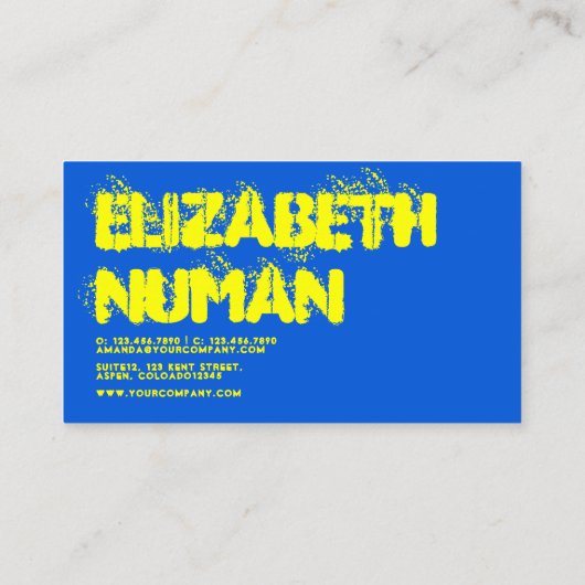 黄クール色と青のグランジタイポグラフィビジネスCa 名刺 (裏面)
