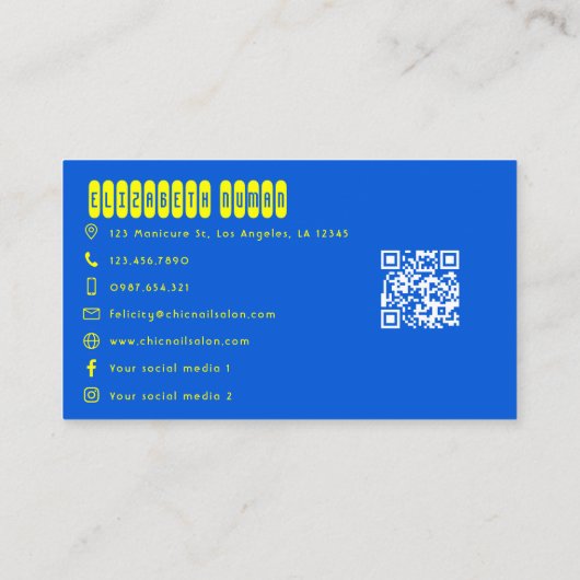 黄クール色・青タイポグラフィ 名刺 (裏面)
