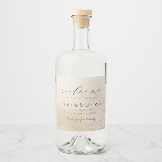黄グラデーション色金ゴールドすり付きホイル結婚の歓迎 リキュールボトルラベル (正面)