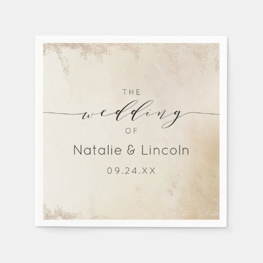 黄グラデーション色金ゴールドすり付きホイル結婚ズモノグラム スタンダードカクテルナプキン (正面)