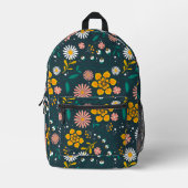 黄グリーンかわいらしフローラ プリントバックパック (正面)