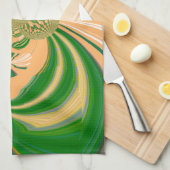 黄グリーンデザイン。 キッチンタオル (四つ折り)