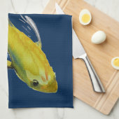 黄コイ日本の鯉の水彩画魚 キッチンタオル (四つ折り)