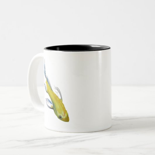黄コイ日本の鯉の水彩画魚 ツートーンマグカップ (正面左)