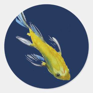 黄コイ日本の鯉の水彩画魚 ラウンドシール