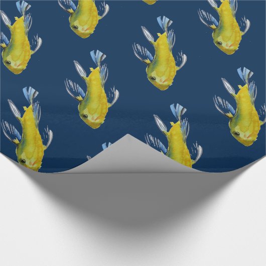 黄コイ日本の鯉の水彩画魚 ラッピングペーパー (角)