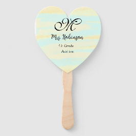 黄シンプル色水彩先生鑑賞法 ハンドファン