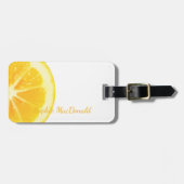 黄スタイリッシュ白レモン果実書道文字 ラゲッジタグ (正面横)