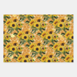 黄スタイリッシュ色ひまわり金ゴールドハニカムティール（緑がかった色） ラッピングペーパーシート
