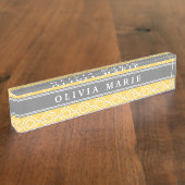 黄スタイリッシュ色クローバーパターン(名前) デスクネームプレート (側面)