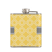 黄スタイリッシュ色クローバーパターン（名前） フラスク (裏面)