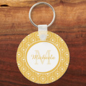 黄スタイリッシュ色・白ハートモノグラム キーホルダー (正面)