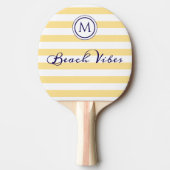黄ストライプの白ビーチビーベスコースタルモノグラム 卓球ラケット (正面)