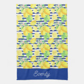 黄ストライプレモン模様の海軍の女性 キッチンタオル (縦)