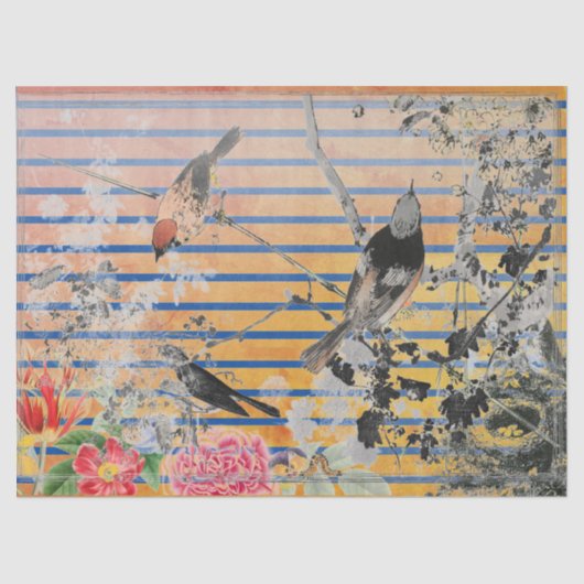 黄ストライプ及び日本の鳥ティッシュペーパー 薄葉紙 (正面)