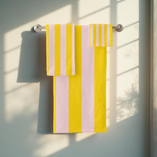 黄ストライプ色のスタイリッシュパタモダンーン、&エレガント バスタオルセット