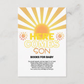 黄ストライプ色の来ここ赤ちゃんシャワー エンクロージャーカード (正面)