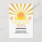 黄ストライプ色の来ここ赤ちゃんシャワー エンクロージャーカード (正面)