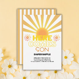 黄ストライプ色の来ここ赤ちゃんシャワー エンクロージャーカード