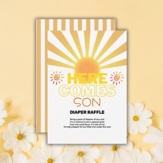 黄ストライプ色の来ここ赤ちゃんシャワー エンクロージャーカード