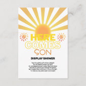 黄ストライプ色の来ここ赤ちゃんシャワー エンクロージャーカード (正面)