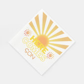 黄ストライプ色の来ここ赤ちゃんシャワー スタンダードランチョンナプキン (角)