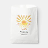 黄ストライプ色の来ここ赤ちゃんシャワー フェイバーバッグ (正面)