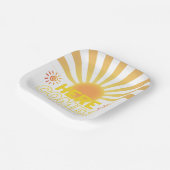 黄ストライプ色の来ここ赤ちゃんシャワー ペーパープレート (傾斜あり)