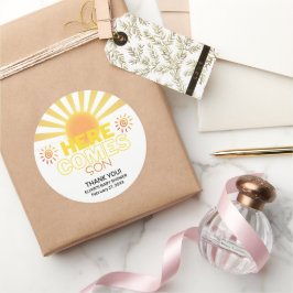 黄ストライプ色の来ここ赤ちゃんシャワー ラウンドシール