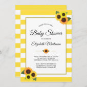 黄ストライプ色ひまわり金ゴールドフローラ赤ちゃんシャワー 招待状 (正面/裏面)