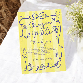 黄ストライプ色イタリアンのチャオ赤ちゃんシャワー サンキューカード