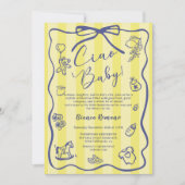 黄ストライプ色イタリアンベビー写真 招待状 (正面)