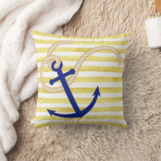 黄ストライプ色ウォーター航海の枕いかり クッション (ブランケット)