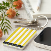 黄ストライプ色ストライプの、パターン、線、名前 キーホルダー (正面右)