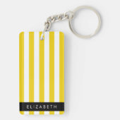 黄ストライプ色ストライプの、パターン、線、名前 キーホルダー (裏面)