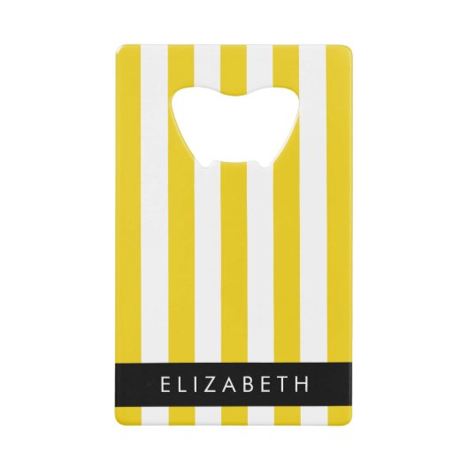 黄ストライプ色ストライプの、パターン、線、名前 クレジットカード栓抜き (正面)
