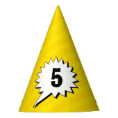 黄ストライプ色スピーチバブルスーパーヒーローをテーマ パーティーハット (正面)