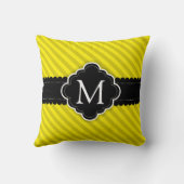 黄ストライプ色パターンブラックカスタムモノグラム クッション (裏面)
