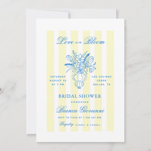 黄ストライプ色手描きイタリアンブライダルシャワー 招待状 (正面)