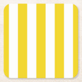黄ストライプ色、白ストライプ色、パストライプのターン スクエアペーパーコースター (正面)